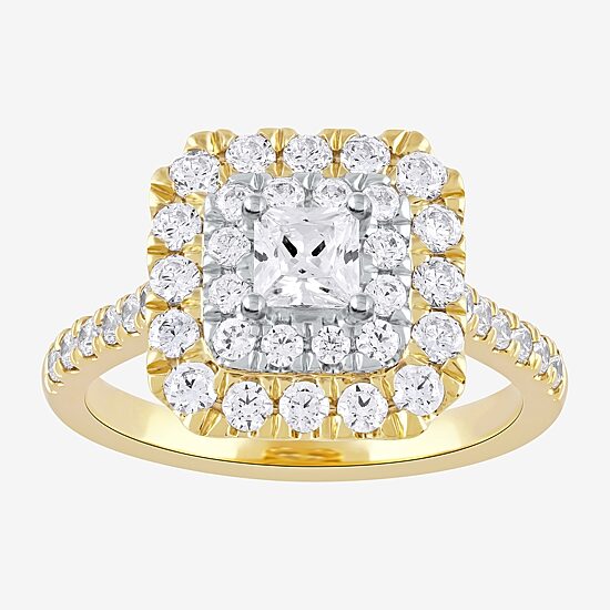 Certified (F / Si1) Womens 1 3/8 CT. T.W. Lab Grown White Diamond 10K Gold Cushion Side Stone Halo Engagement Ring