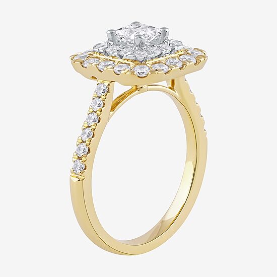 Certified (F / Si1) Womens 1 3/8 CT. T.W. Lab Grown White Diamond 10K Gold Cushion Side Stone Halo Engagement Ring