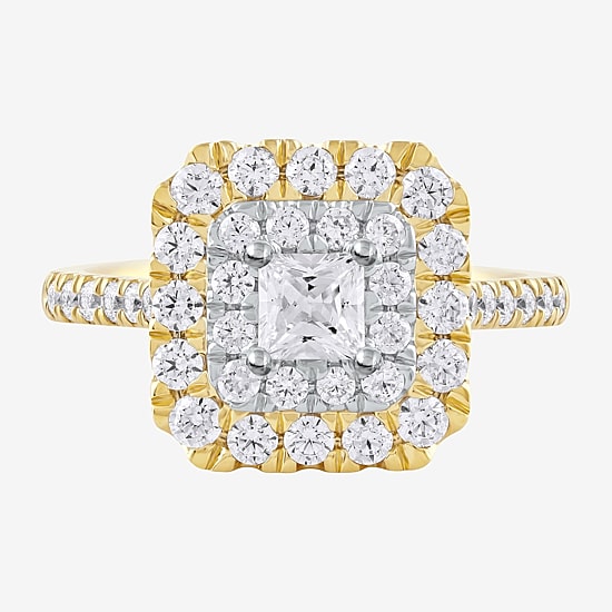 Certified (F / Si1) Womens 1 3/8 CT. T.W. Lab Grown White Diamond 10K Gold Cushion Side Stone Halo Engagement Ring