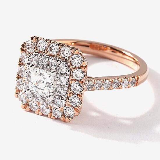Certified (F / Si1) Womens 1 3/8 CT. T.W. Lab Grown White Diamond 10K Gold Cushion Side Stone Halo Engagement Ring