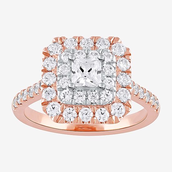 Certified (F / Si1) Womens 1 3/8 CT. T.W. Lab Grown White Diamond 10K Gold Cushion Side Stone Halo Engagement Ring
