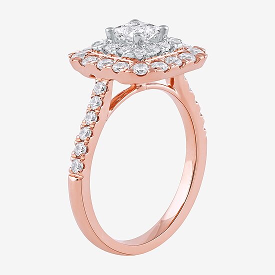 Certified (F / Si1) Womens 1 3/8 CT. T.W. Lab Grown White Diamond 10K Gold Cushion Side Stone Halo Engagement Ring