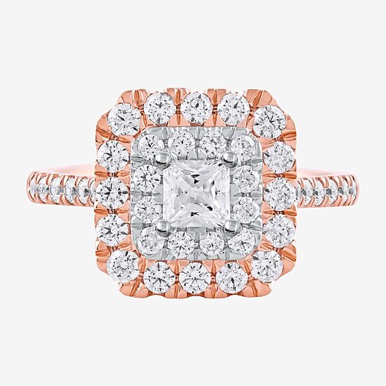 Certified (F / Si1) Womens 1 3/8 CT. T.W. Lab Grown White Diamond 10K Gold Cushion Side Stone Halo Engagement Ring