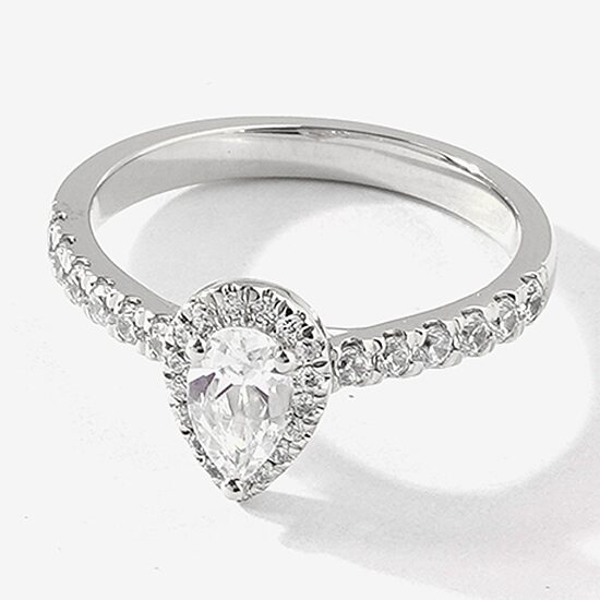 Certified (F / Si1) Womens 3/4 CT. T.W. Lab Grown White Diamond 10K Gold Pear Side Stone Halo Engagement Ring