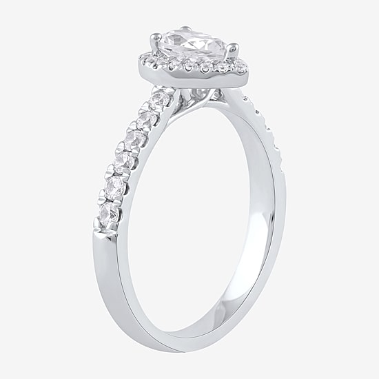 Certified (F / Si1) Womens 3/4 CT. T.W. Lab Grown White Diamond 10K Gold Pear Side Stone Halo Engagement Ring