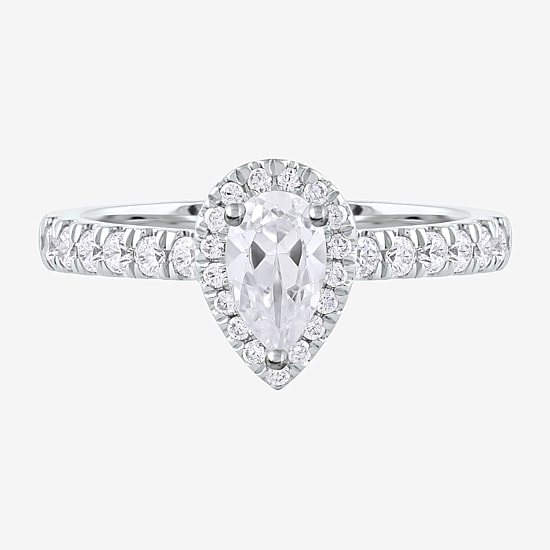 Certified (F / Si1) Womens 3/4 CT. T.W. Lab Grown White Diamond 10K Gold Pear Side Stone Halo Engagement Ring