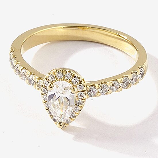 Certified (F / Si1) Womens 3/4 CT. T.W. Lab Grown White Diamond 10K Gold Pear Side Stone Halo Engagement Ring
