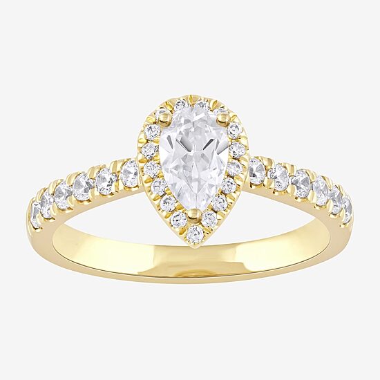 Certified (F / Si1) Womens 3/4 CT. T.W. Lab Grown White Diamond 10K Gold Pear Side Stone Halo Engagement Ring