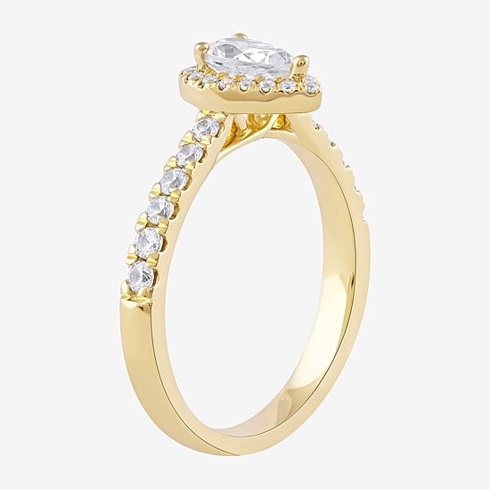 Certified (F / Si1) Womens 3/4 CT. T.W. Lab Grown White Diamond 10K Gold Pear Side Stone Halo Engagement Ring
