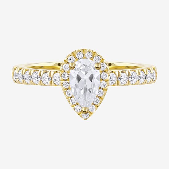 Certified (F / Si1) Womens 3/4 CT. T.W. Lab Grown White Diamond 10K Gold Pear Side Stone Halo Engagement Ring