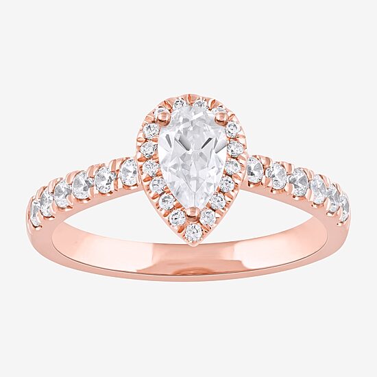 Certified (F / Si1) Womens 3/4 CT. T.W. Lab Grown White Diamond 10K Gold Pear Side Stone Halo Engagement Ring