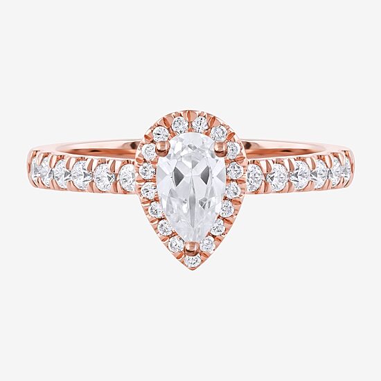 Certified (F / Si1) Womens 3/4 CT. T.W. Lab Grown White Diamond 10K Gold Pear Side Stone Halo Engagement Ring