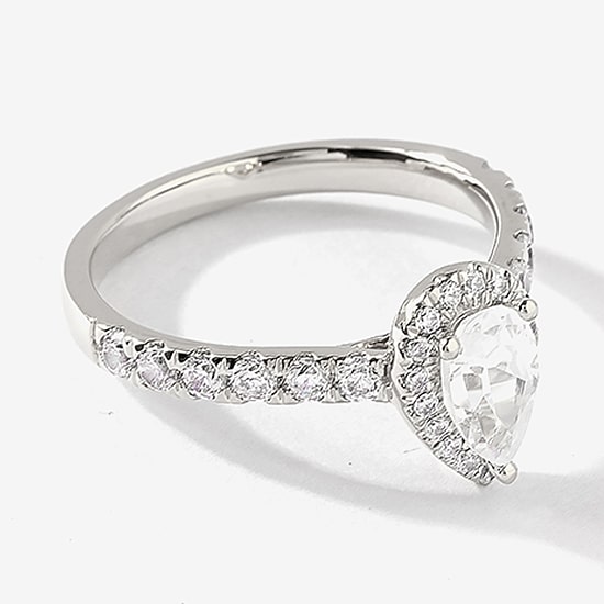 Certified (F / Si1) Womens 1 CT. T.W. Lab Grown White Diamond 10K Gold Pear Side Stone Halo Engagement Ring