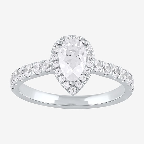 Certified (F / Si1) Womens 1 CT. T.W. Lab Grown White Diamond 10K Gold Pear Side Stone Halo Engagement Ring