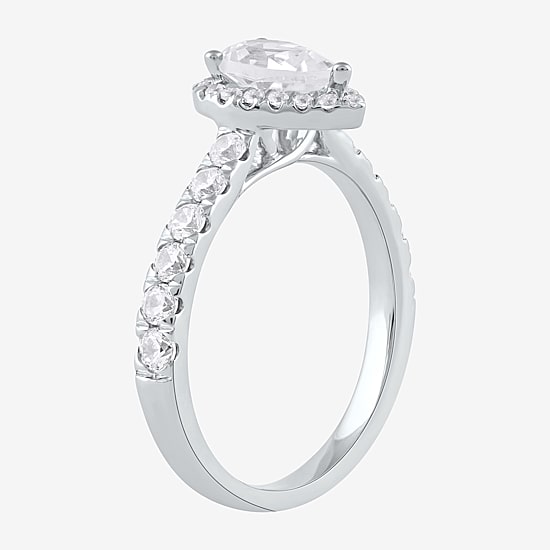 Certified (F / Si1) Womens 1 CT. T.W. Lab Grown White Diamond 10K Gold Pear Side Stone Halo Engagement Ring