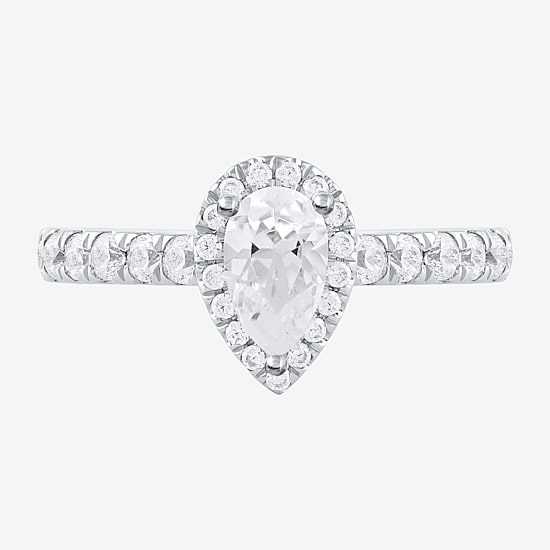 Certified (F / Si1) Womens 1 CT. T.W. Lab Grown White Diamond 10K Gold Pear Side Stone Halo Engagement Ring