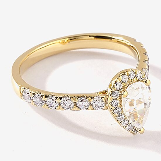 Certified (F / Si1) Womens 1 CT. T.W. Lab Grown White Diamond 10K Gold Pear Side Stone Halo Engagement Ring
