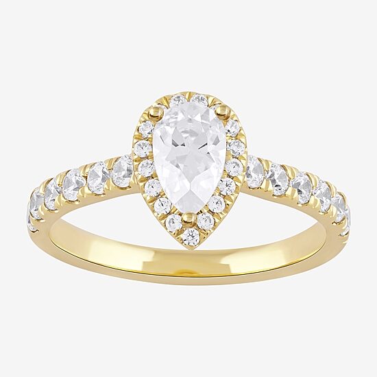 Certified (F / Si1) Womens 1 CT. T.W. Lab Grown White Diamond 10K Gold Pear Side Stone Halo Engagement Ring