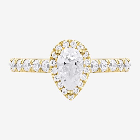 Certified (F / Si1) Womens 1 CT. T.W. Lab Grown White Diamond 10K Gold Pear Side Stone Halo Engagement Ring