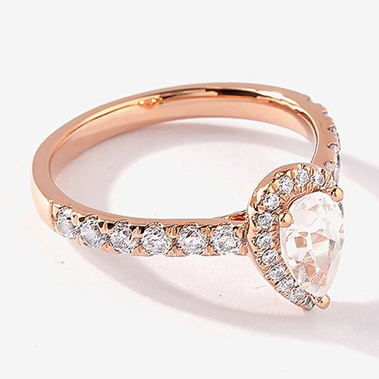 Certified (F / Si1) Womens 1 CT. T.W. Lab Grown White Diamond 10K Gold Pear Side Stone Halo Engagement Ring