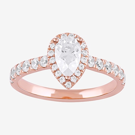 Certified (F / Si1) Womens 1 CT. T.W. Lab Grown White Diamond 10K Gold Pear Side Stone Halo Engagement Ring