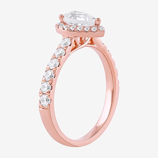 Certified (F / Si1) Womens 1 CT. T.W. Lab Grown White Diamond 10K Gold Pear Side Stone Halo Engagement Ring