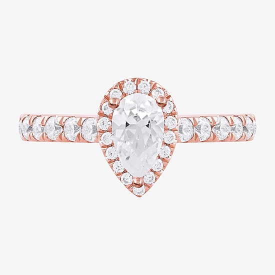 Certified (F / Si1) Womens 1 CT. T.W. Lab Grown White Diamond 10K Gold Pear Side Stone Halo Engagement Ring