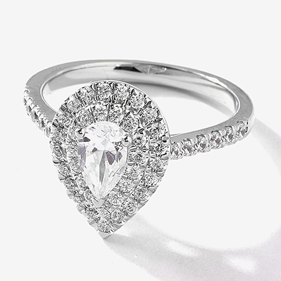 Certified (F / Si1) Womens 1 CT. T.W. Lab Grown White Diamond 10K Gold Pear Side Stone Halo Engagement Ring