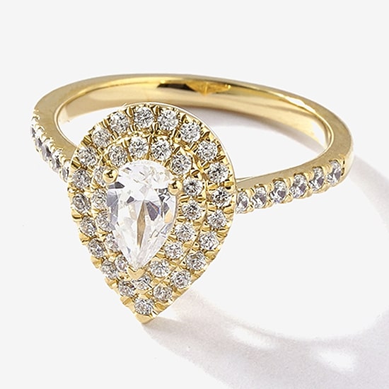 Certified (F / Si1) Womens 1 CT. T.W. Lab Grown White Diamond 10K Gold Pear Side Stone Halo Engagement Ring