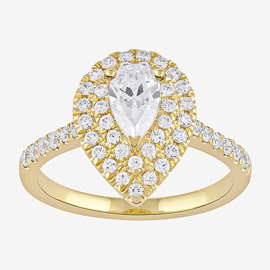 Certified (F / Si1) Womens 1 CT. T.W. Lab Grown White Diamond 10K Gold Pear Side Stone Halo Engagement Ring