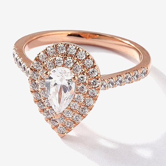 Certified (F / Si1) Womens 1 CT. T.W. Lab Grown White Diamond 10K Gold Pear Side Stone Halo Engagement Ring