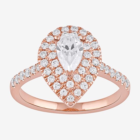 Certified (F / Si1) Womens 1 CT. T.W. Lab Grown White Diamond 10K Gold Pear Side Stone Halo Engagement Ring