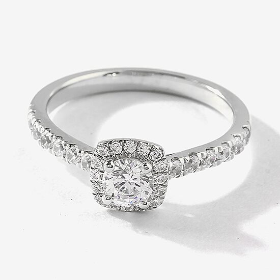 Certified (F / Si1) Womens 3/4 CT. T.W. Lab Grown White Diamond 10K Gold Cushion Side Stone Halo Engagement Ring