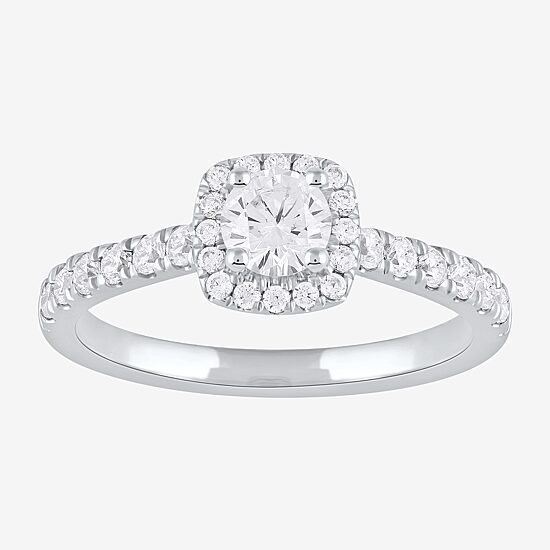 Certified (F / Si1) Womens 3/4 CT. T.W. Lab Grown White Diamond 10K Gold Cushion Side Stone Halo Engagement Ring