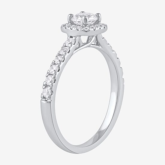 Certified (F / Si1) Womens 3/4 CT. T.W. Lab Grown White Diamond 10K Gold Cushion Side Stone Halo Engagement Ring