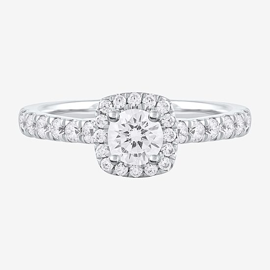 Certified (F / Si1) Womens 3/4 CT. T.W. Lab Grown White Diamond 10K Gold Cushion Side Stone Halo Engagement Ring
