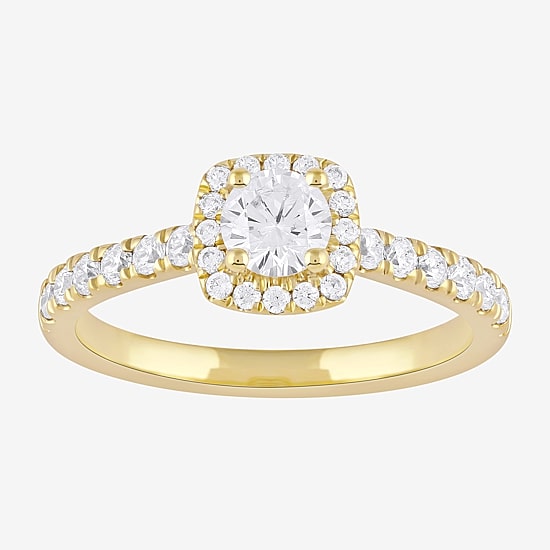 Certified (F / Si1) Womens 3/4 CT. T.W. Lab Grown White Diamond 10K Gold Cushion Side Stone Halo Engagement Ring