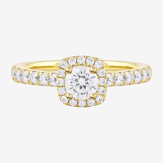 Certified (F / Si1) Womens 3/4 CT. T.W. Lab Grown White Diamond 10K Gold Cushion Side Stone Halo Engagement Ring