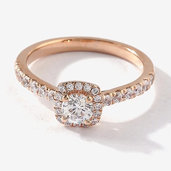 Certified (F / Si1) Womens 3/4 CT. T.W. Lab Grown White Diamond 10K Gold Cushion Side Stone Halo Engagement Ring