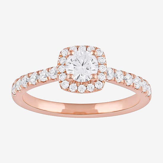 Certified (F / Si1) Womens 3/4 CT. T.W. Lab Grown White Diamond 10K Gold Cushion Side Stone Halo Engagement Ring