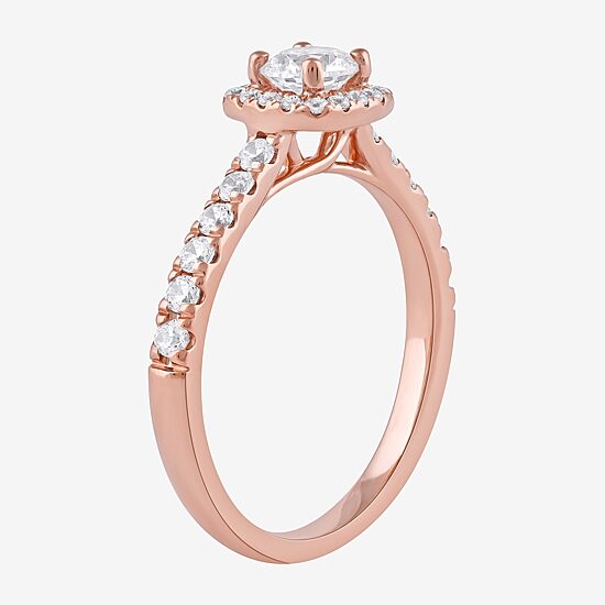 Certified (F / Si1) Womens 3/4 CT. T.W. Lab Grown White Diamond 10K Gold Cushion Side Stone Halo Engagement Ring