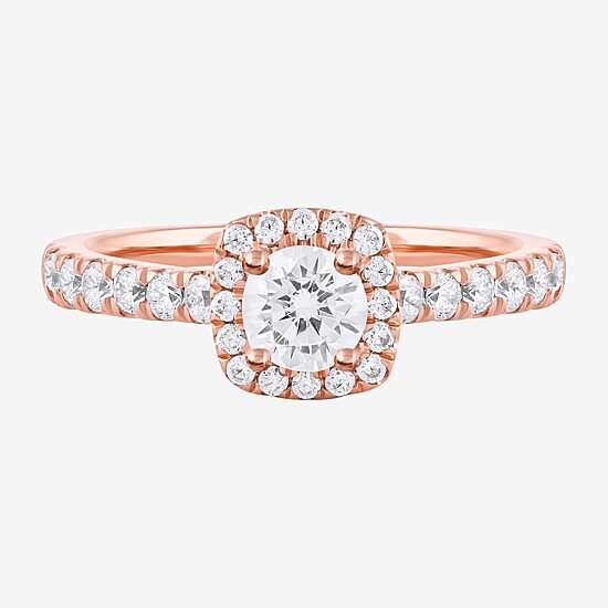Certified (F / Si1) Womens 3/4 CT. T.W. Lab Grown White Diamond 10K Gold Cushion Side Stone Halo Engagement Ring