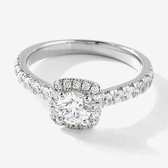 Certified (F / Si1) Womens 1 CT. T.W. Lab Grown White Diamond 10K Gold Cushion Side Stone Halo Engagement Ring
