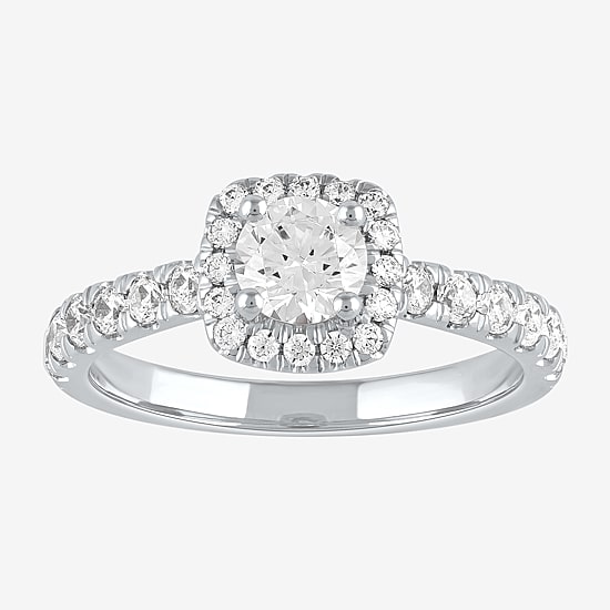 Certified (F / Si1) Womens 1 CT. T.W. Lab Grown White Diamond 10K Gold Cushion Side Stone Halo Engagement Ring