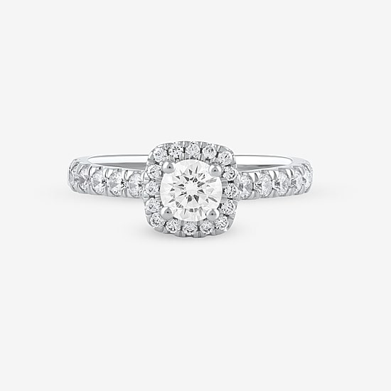Certified (F / Si1) Womens 1 CT. T.W. Lab Grown White Diamond 10K Gold Cushion Side Stone Halo Engagement Ring