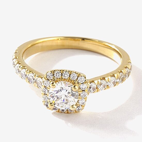 Certified (F / Si1) Womens 1 CT. T.W. Lab Grown White Diamond 10K Gold Cushion Side Stone Halo Engagement Ring