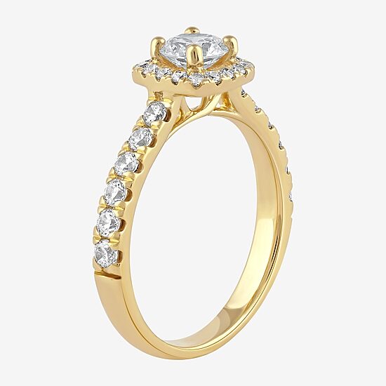 Certified (F / Si1) Womens 1 CT. T.W. Lab Grown White Diamond 10K Gold Cushion Side Stone Halo Engagement Ring