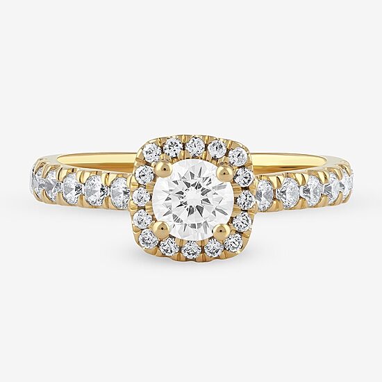 Certified (F / Si1) Womens 1 CT. T.W. Lab Grown White Diamond 10K Gold Cushion Side Stone Halo Engagement Ring