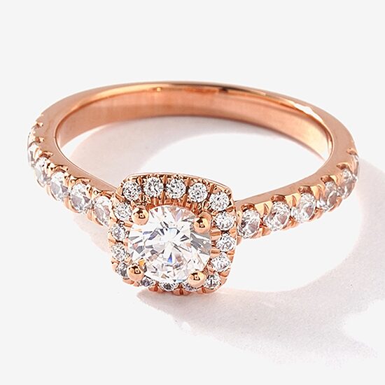 Certified (F / Si1) Womens 1 CT. T.W. Lab Grown White Diamond 10K Gold Cushion Side Stone Halo Engagement Ring