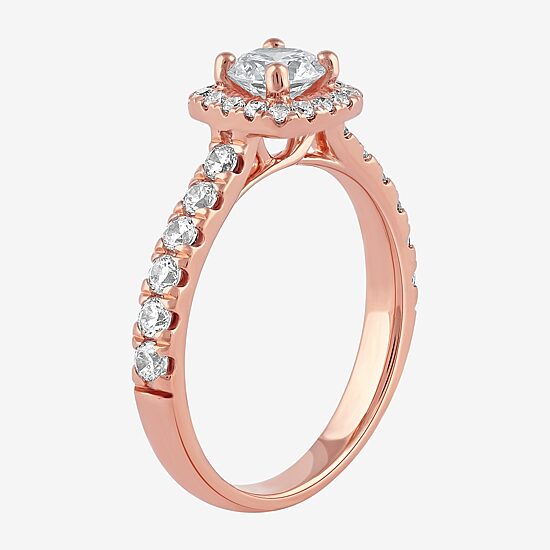 Certified (F / Si1) Womens 1 CT. T.W. Lab Grown White Diamond 10K Gold Cushion Side Stone Halo Engagement Ring